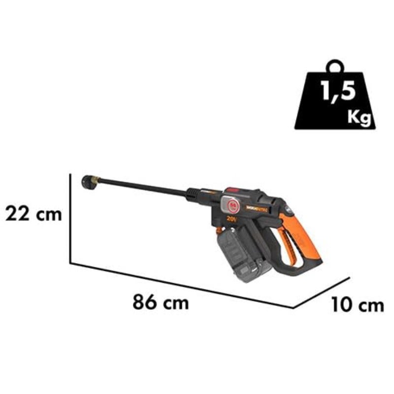 WG633E.9 غسالة ضغط بدون سلك Hydroshot بقوة 20 فولت - ضغط أقصى 56 بار - لتنظيف الري - محرك بدون فرشاة قوي - رأس ضغط متعدد الوظائف 5 في 1 - بدون بطارية وشاحن - أسود - Image 2