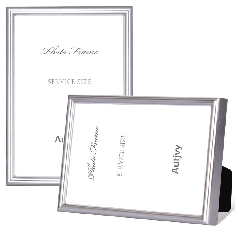 Autjvy 5x7 Picture Frame Set of 2, Silver Brushed Modern Simple Thin Aluminum Metal Photo Frame with HD Real Glass, Display for Tabletop and Wall Collage, 2 Pack - Image 1
