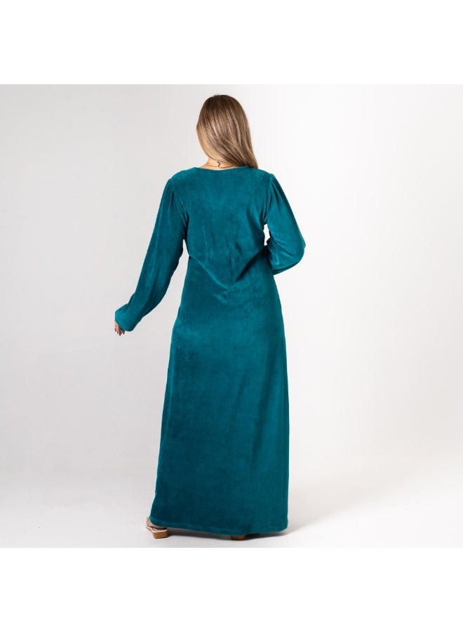 Zecotex – Women's Green Velvet Embroidered Abaya, Full-Length and Elegant Design - Image 5
