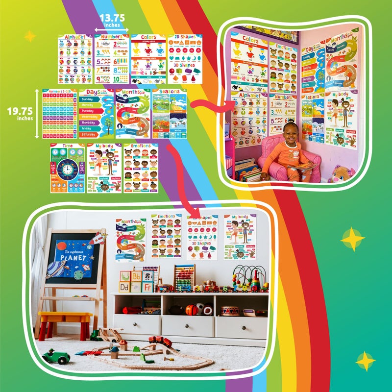 Sproutbrite Educational Posters for Toddlers - Classroom Posters - Playroom Decor - Daycare Classroom Decor - Preschool Home School Essentials - ABC Poster - Kids Posters 11 Charts (Non-Laminated) - Image 2
