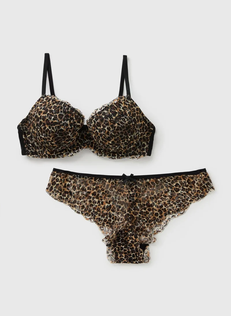 Matalan Brown Leopard Print Co Ord Bra & Knickers Set