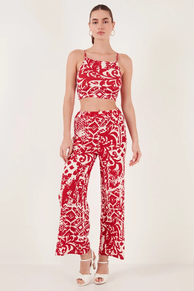 Lela Patterned High Waist Wide Leg Trousers Women's Trousers 5865681