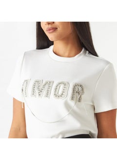 2Xtremz 2Xtremz Floral Applique T-shirt with Crew Neck and Short Sleeves  - Image 4