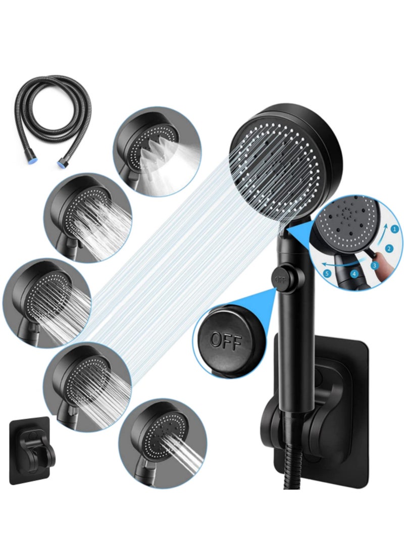 Handheld Shower Head with 150CM Hose and Adhensive Holder, 5 Spray Mode Handheld Shower Head with ON/OFF Pause Switch to Saving Water,Rainfall Spa Hand Held Water Sprinkler - Image 1
