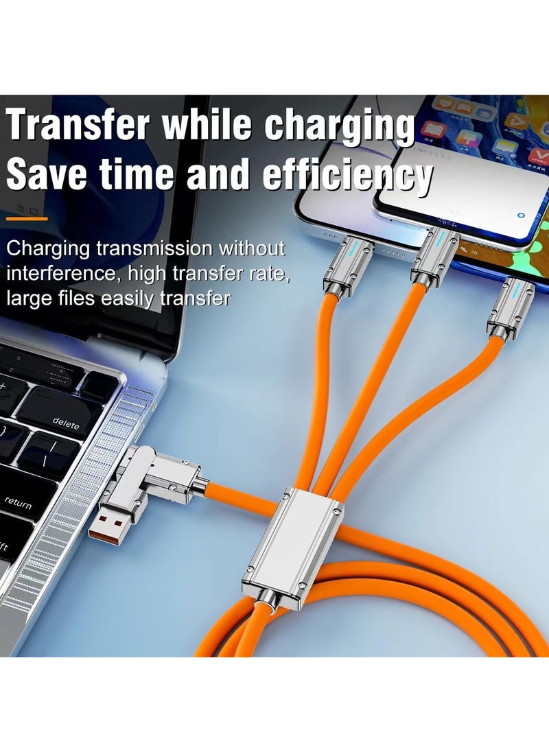 GUDOO - Here's the translation in Arabic:  "كابل شحن متعدد 5 في 1 USB A/C بطول 4.4 قدم من السلك الثقيل مصنوع من السبائك الزنكية والسيليكون الناعم متوافق مع جميع الأجهزة للشحن السريع USB A/C باللون البرتقالي" - Image 1