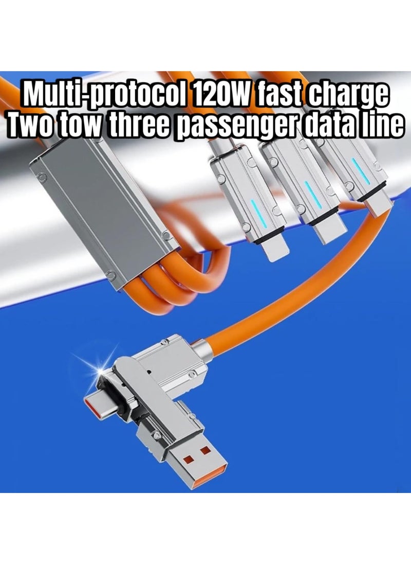 GUDOO - Here's the translation in Arabic:  "كابل شحن متعدد 5 في 1 USB A/C بطول 4.4 قدم من السلك الثقيل مصنوع من السبائك الزنكية والسيليكون الناعم متوافق مع جميع الأجهزة للشحن السريع USB A/C باللون البرتقالي" - Image 1