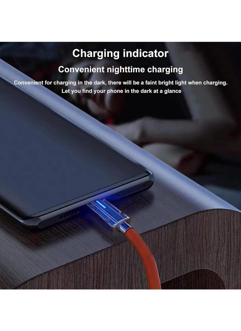 GUDOO - Here's the translation in Arabic:  "كابل شحن متعدد 5 في 1 USB A/C بطول 4.4 قدم من السلك الثقيل مصنوع من السبائك الزنكية والسيليكون الناعم متوافق مع جميع الأجهزة للشحن السريع USB A/C باللون البرتقالي" - Image 1