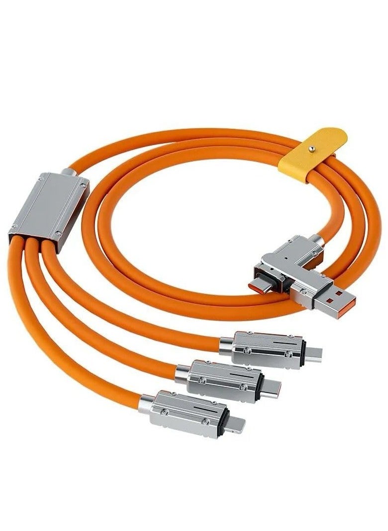 GUDOO - Here's the translation in Arabic:  "كابل شحن متعدد 5 في 1 USB A/C بطول 4.4 قدم من السلك الثقيل مصنوع من السبائك الزنكية والسيليكون الناعم متوافق مع جميع الأجهزة للشحن السريع USB A/C باللون البرتقالي" - Image 1