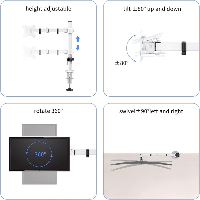 Suptek Single Monitor Arm Desk Mount Fully Adjustable Monitor Stand for 1 / One Screen up to 13" to 32" Extra Tall 15.75 inch Pole,VESA 75x75mm or 100x100mm,White (MD9421W) - Image 3