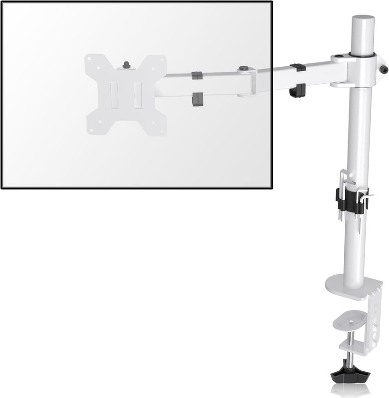 Suptek Single Monitor Arm Desk Mount Fully Adjustable Monitor Stand for 1 / One Screen up to 13" to 32" Extra Tall 15.75 inch Pole,VESA 75x75mm or 100x100mm,White (MD9421W) - Image 1