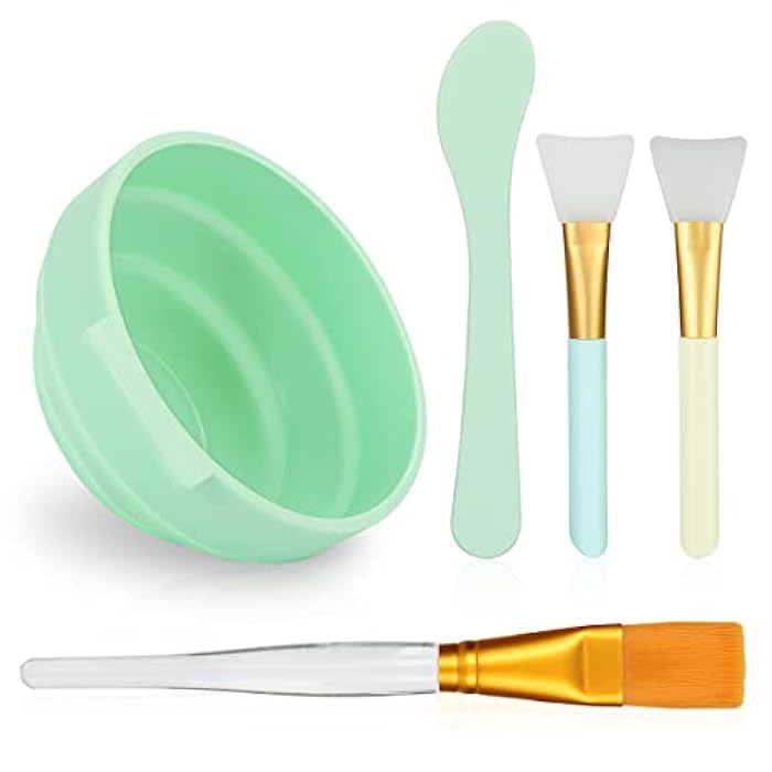 Plazuria Face Mask Mixing Bowl Set, 5 in 1 DIY Facemask Mixing Tool Kit with Facial Mask Bowl Stick Spatula Silicone Face Mask Brush & Premium Soft Face Brushes - Image 1