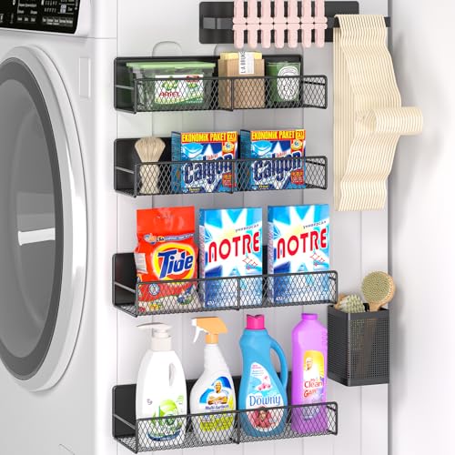 DTUQYX Magnetic Shelves for Washing Machine 6 Pack, Heavy-Duty Metal Magnetic Laundry Organizer Black W/ Hanger Organizer, Tool Holder, Space Saving Shelf for Home Kitchen Closet & Laundry Room Organization - Image 1