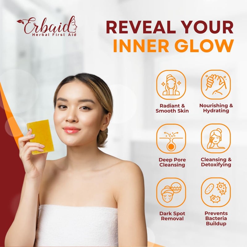 Erbaid Natural Turmeric Soap Bar for Face Body Turmeric Skin Brightening Soap for Dark Spots Intimate Areas Underarms Turmeric Face Wash for Acne 5oz Turmeric Bar Made in USA - Image 4