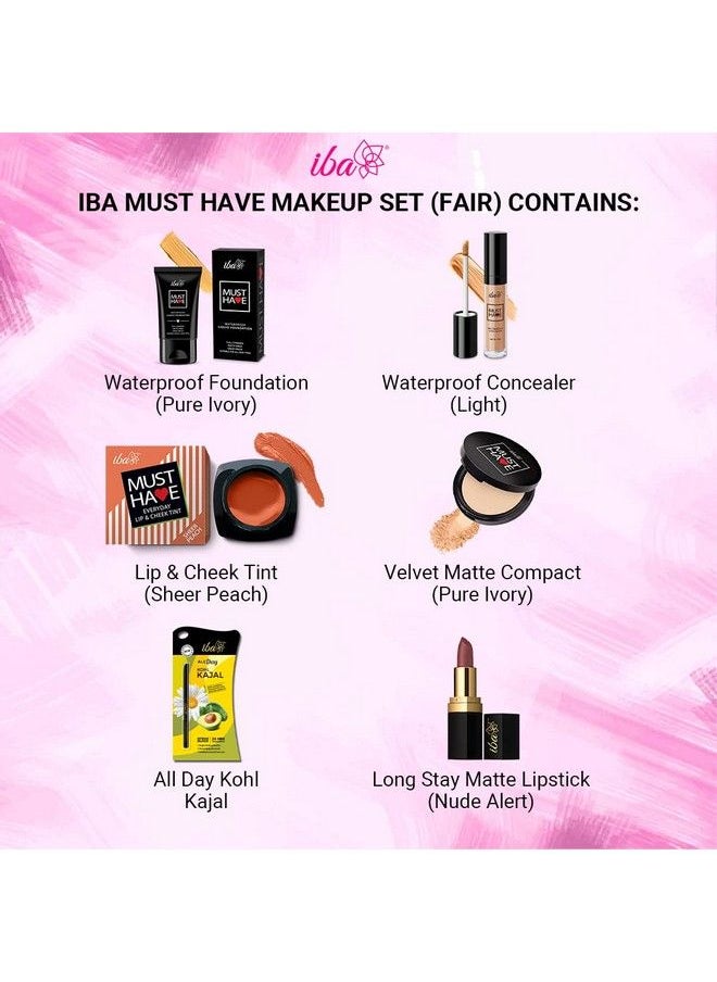 Iba Must Have Makeup Set (Fair) Waterproof Foundation Concealer Matte Compact Lip & Cheek Tint Matte Lipstick Smudge Proof Kajal  - Image 5