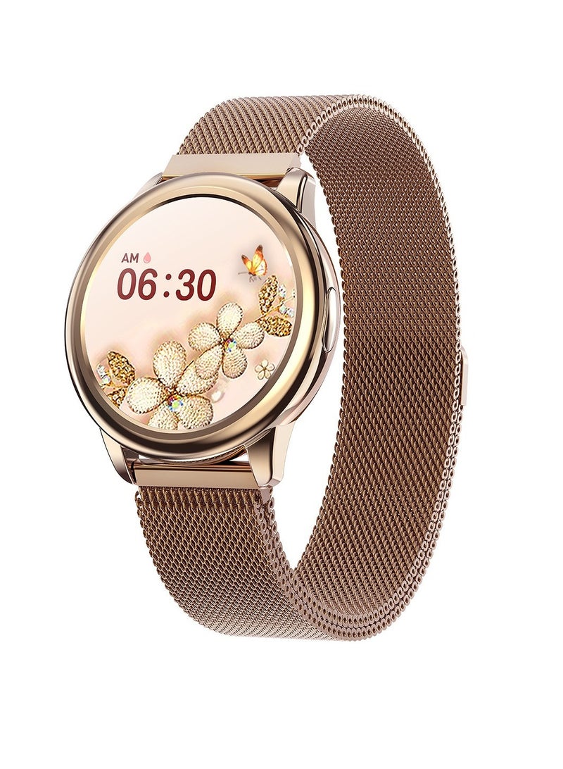 HDT8 Ladies Smart Watch, Life Waterproof Health Monitoring Bracelet, Large HD Screen Lightweight Smart Fitness Tracker For Women, (1pc, Golden, Steel Mesh Strap) - Image 1