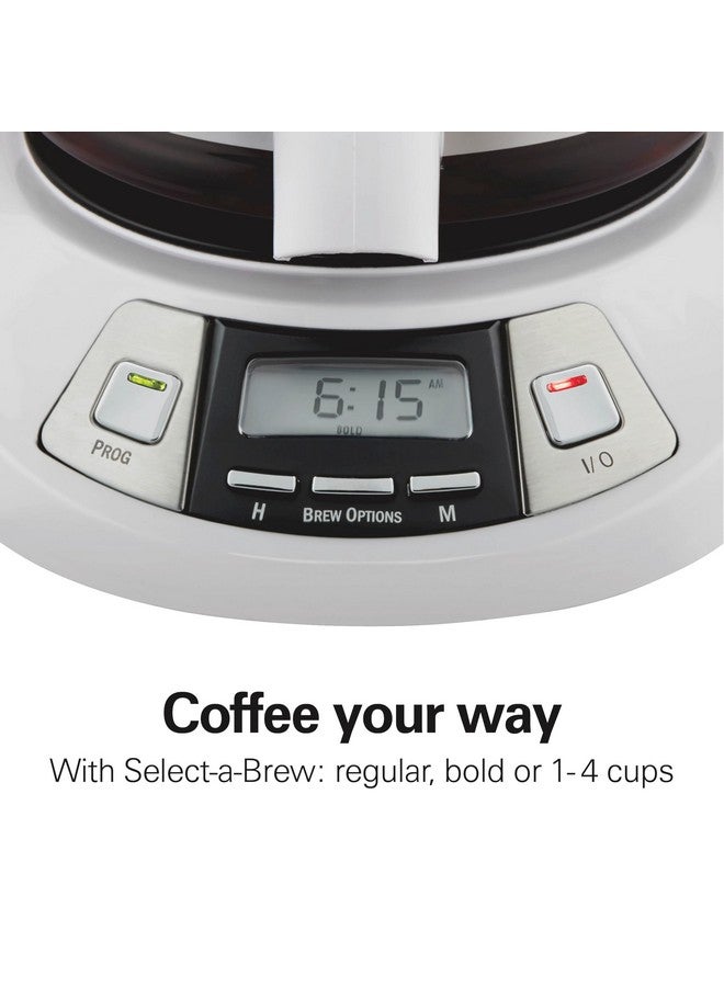 Hamilton Beach 12 Cup Programmable Drip Coffee Maker with 3 Brew Options, Glass Carafe, Auto Pause and Pour, White (46294) - Image 4
