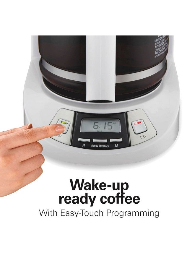 Hamilton Beach 12 Cup Programmable Drip Coffee Maker with 3 Brew Options, Glass Carafe, Auto Pause and Pour, White (46294) - Image 2