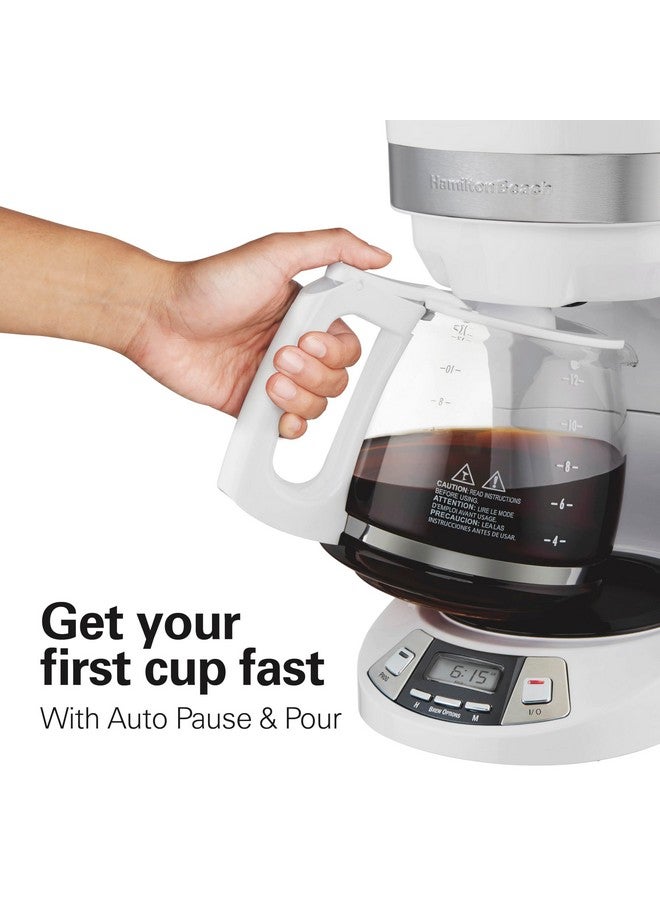 Hamilton Beach 12 Cup Programmable Drip Coffee Maker with 3 Brew Options, Glass Carafe, Auto Pause and Pour, White (46294) - Image 3