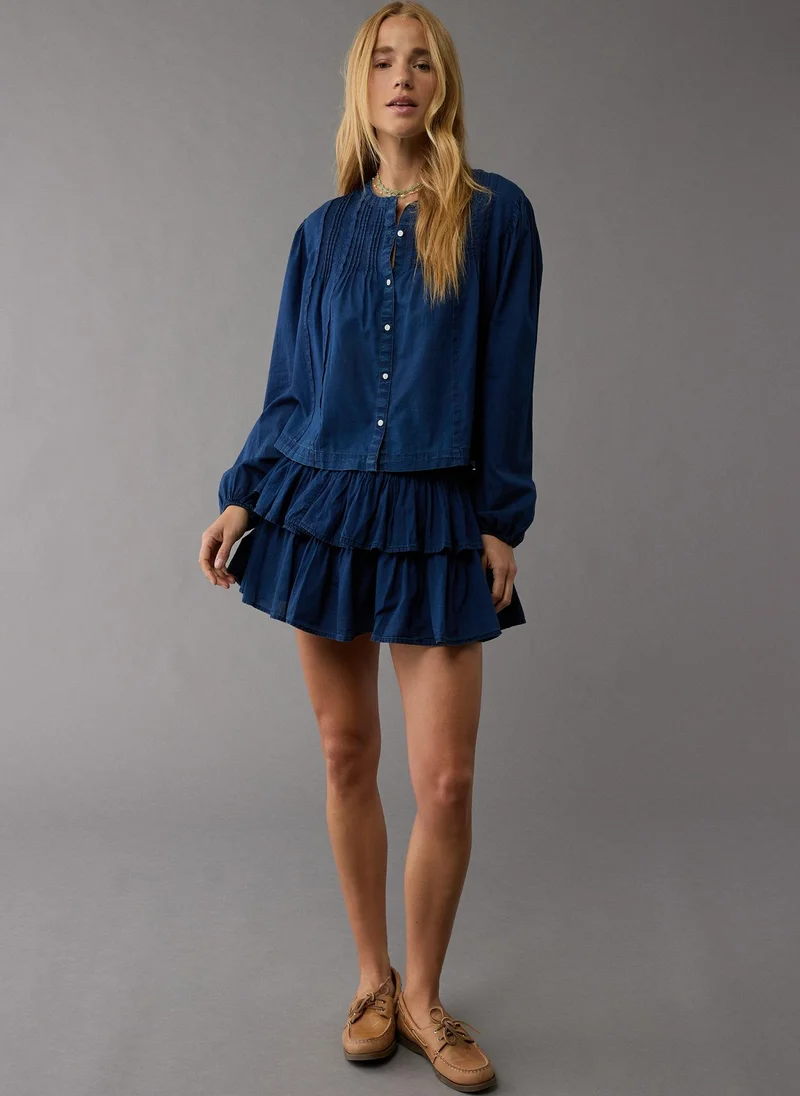 امريكان ايجل Pintucked Long-Sleeve Blouse