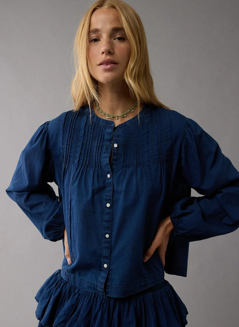 امريكان ايجل Pintucked Long-Sleeve Blouse