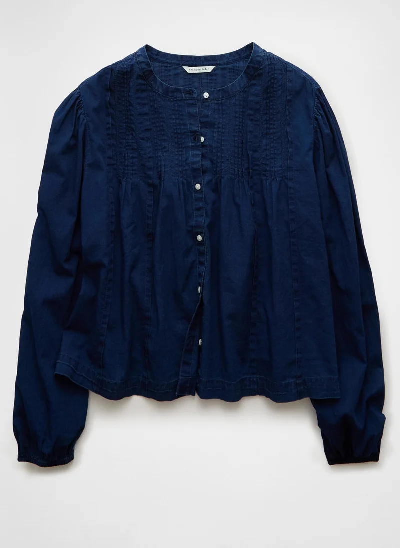 امريكان ايجل Pintucked Long-Sleeve Blouse