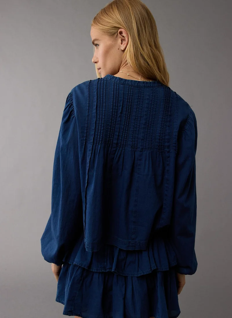 امريكان ايجل Pintucked Long-Sleeve Blouse