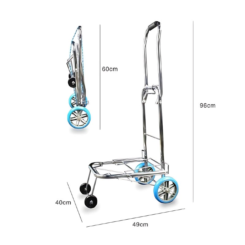 Dhaval 200KG Heavy-Duty Foldable Stainless Steel Luggage Cart Trolley with 4 PU Wheels | Portable Folding Hand Truck with Elastic Rope | Travel Suitcase Carrier, Warehouse Cargo Dolly, Grocery - Image 2