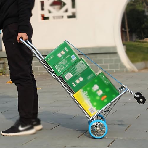 Dhaval 200KG Heavy-Duty Foldable Stainless Steel Luggage Cart Trolley with 4 PU Wheels | Portable Folding Hand Truck with Elastic Rope | Travel Suitcase Carrier, Warehouse Cargo Dolly, Grocery - Image 5
