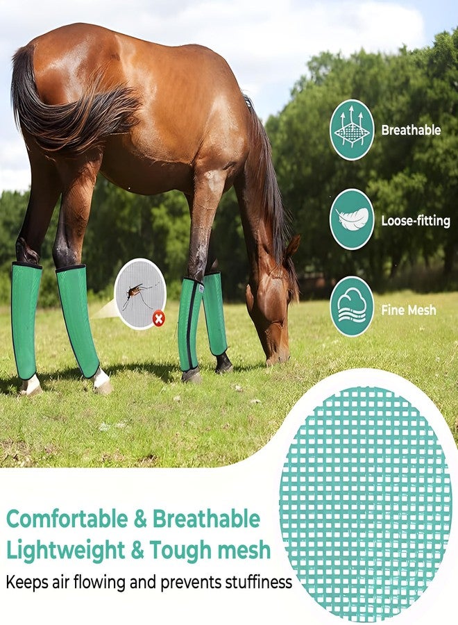 KUEIOX Mesh Horse Fly Boots Set of 4，Adjustable and Universal Loose Fitting & Non-Slip Horse Fly Leggings for Horses,Reduce Stressful Stomping (Green) - Image 5