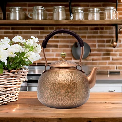 YJX Copper Tea Kettle For Stovetop Japanese Style NonCoating Pure Copper Teapot with Stainless Steel Infuser For Loose Tea Large and Solid Tea Pot For 37 Cups 2000ml - Image 3