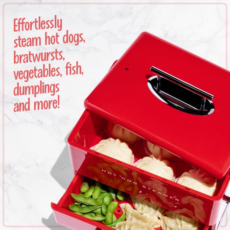 Nostalgia Extra Large Diner-Style Steamer 20 Hot Dogs and 6 Bun Capacity, Perfect for Breakfast Sausages, Brats, Vegetables, Fish - Image 5