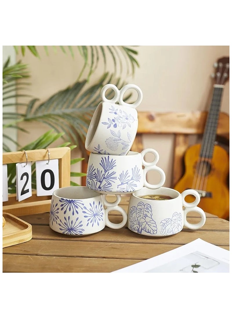 Qahwa White ceramic mug with elegant blue print and double handle provides exceptional comfort and modern elegance.  - Image 4