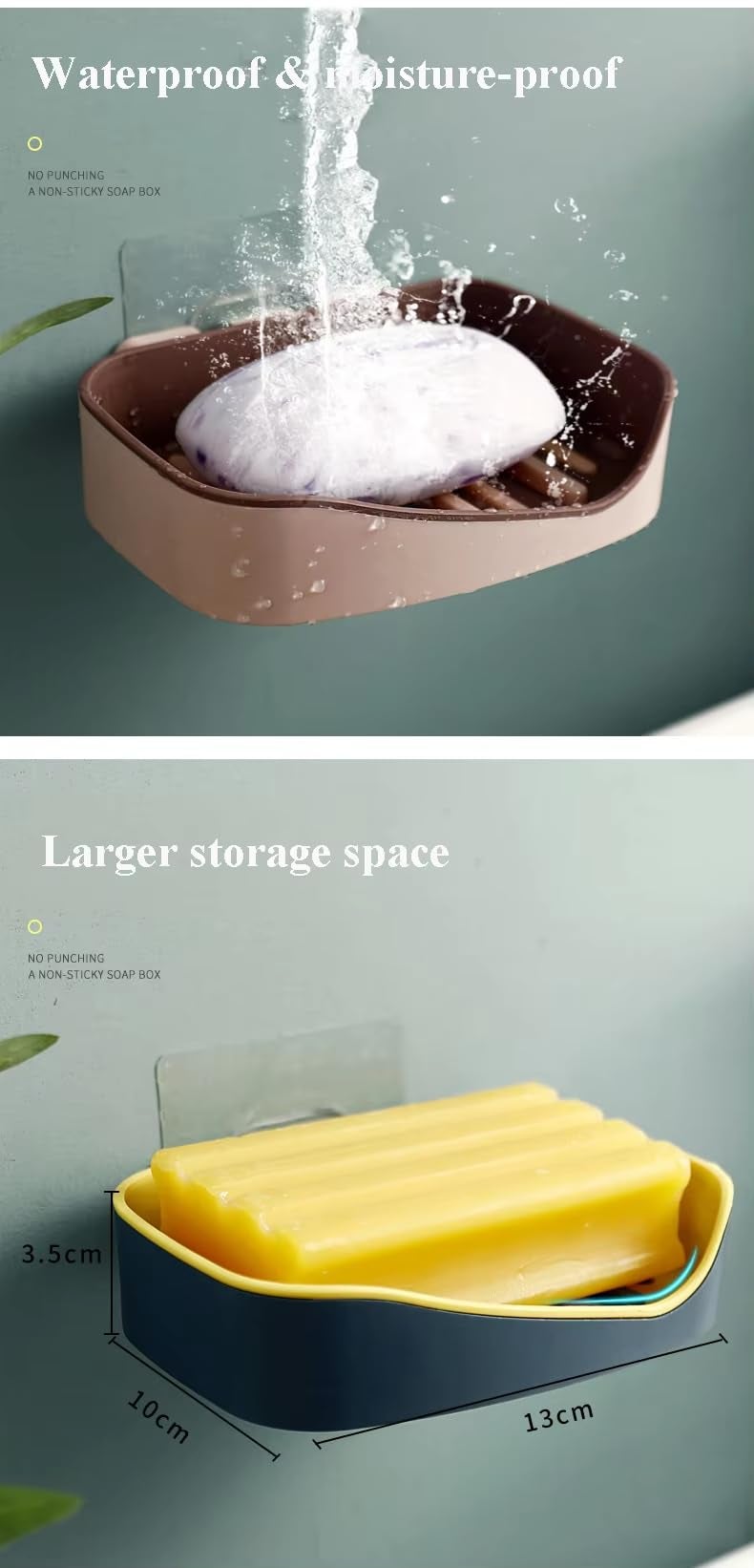 Prostuff.in® Self Adhesive Wall Mounted Double Layer Soap Dish Sponge Drain Rack Storage Rack Waterproof Soap Stand Bathroom Accessories Set Self Draining Slanting Design Assorted Colour 2 Pcs - Image 3