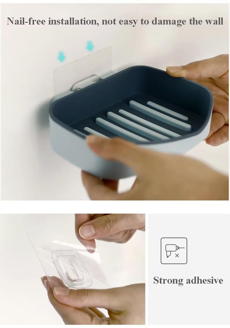 Prostuff.in® Self Adhesive Wall Mounted Double Layer Soap Dish Sponge Drain Rack Storage Rack Waterproof Soap Stand Bathroom Accessories Set Self Draining Slanting Design Assorted Colour 2 Pcs - Image 4