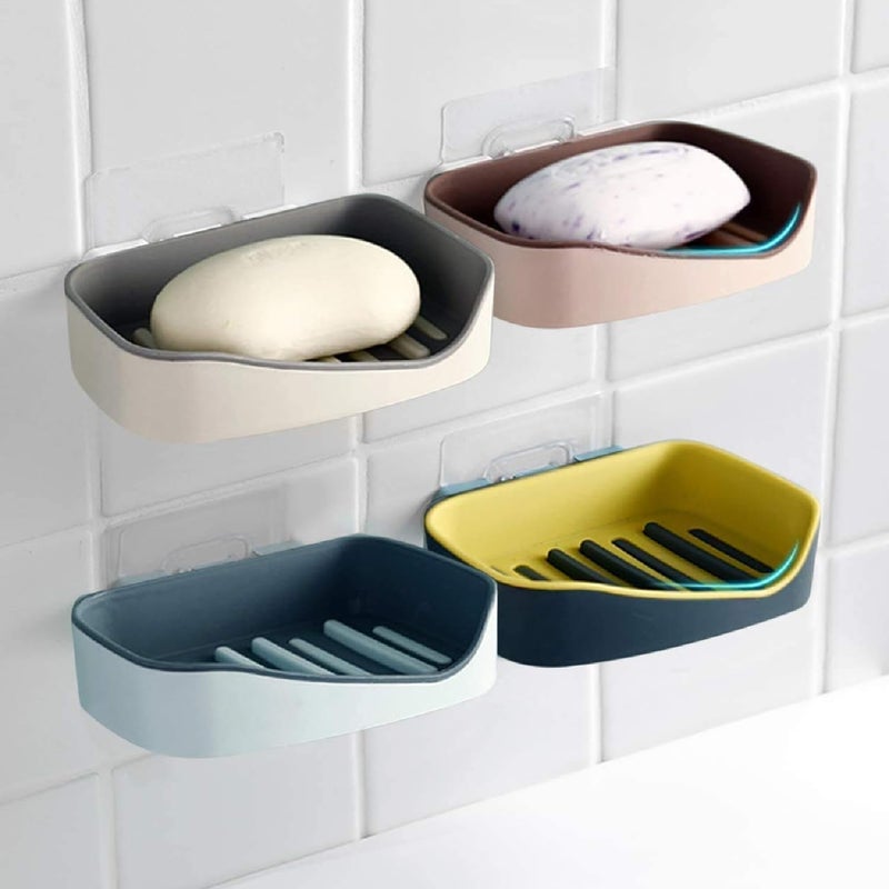 Prostuff.in® Self Adhesive Wall Mounted Double Layer Soap Dish Sponge Drain Rack Storage Rack Waterproof Soap Stand Bathroom Accessories Set Self Draining Slanting Design Assorted Colour 2 Pcs - Image 2