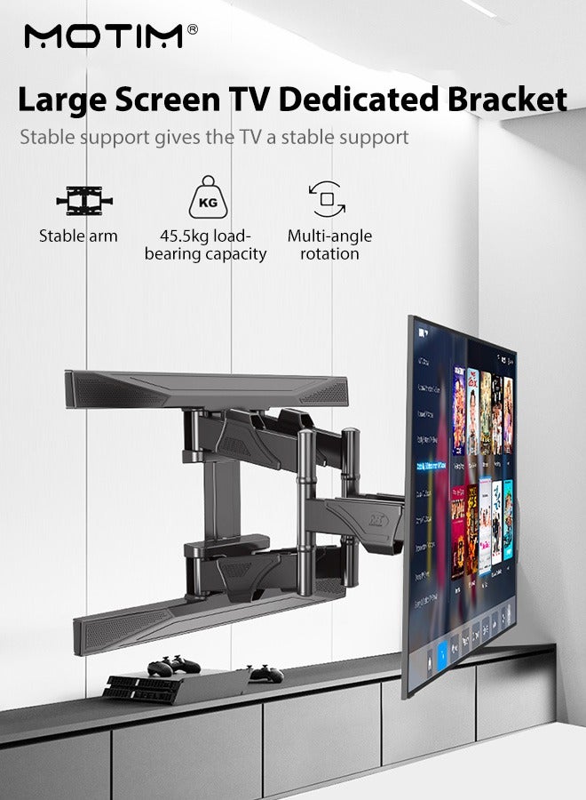 موتيم حامل حائط تلفاز حائطي كامل الحركة مقاس 26-63 بوصة، حامل حائط تلفاز قابل للتعديل من سبائك الألومنيوم السميكة مع إمكانية الدوران والإمالة، حامل تلفاز يحمل وزن يصل إلى 100 رطل - Image 2