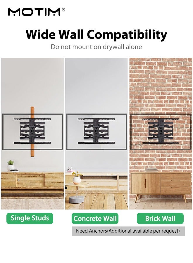 موتيم حامل حائط تلفاز حائطي كامل الحركة مقاس 26-63 بوصة، حامل حائط تلفاز قابل للتعديل من سبائك الألومنيوم السميكة مع إمكانية الدوران والإمالة، حامل تلفاز يحمل وزن يصل إلى 100 رطل - Image 5