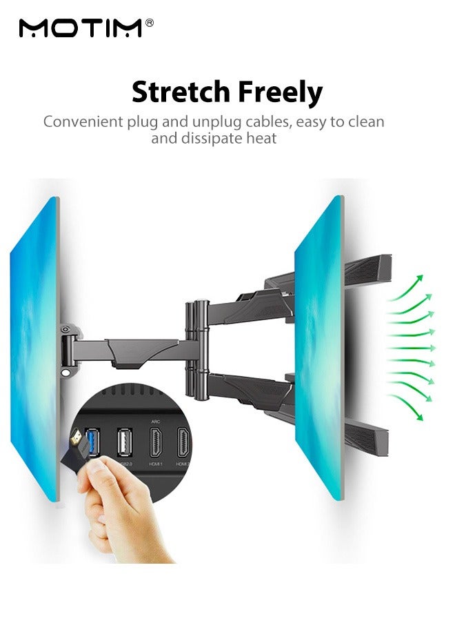 موتيم حامل حائط تلفاز حائطي كامل الحركة مقاس 26-63 بوصة، حامل حائط تلفاز قابل للتعديل من سبائك الألومنيوم السميكة مع إمكانية الدوران والإمالة، حامل تلفاز يحمل وزن يصل إلى 100 رطل - Image 4