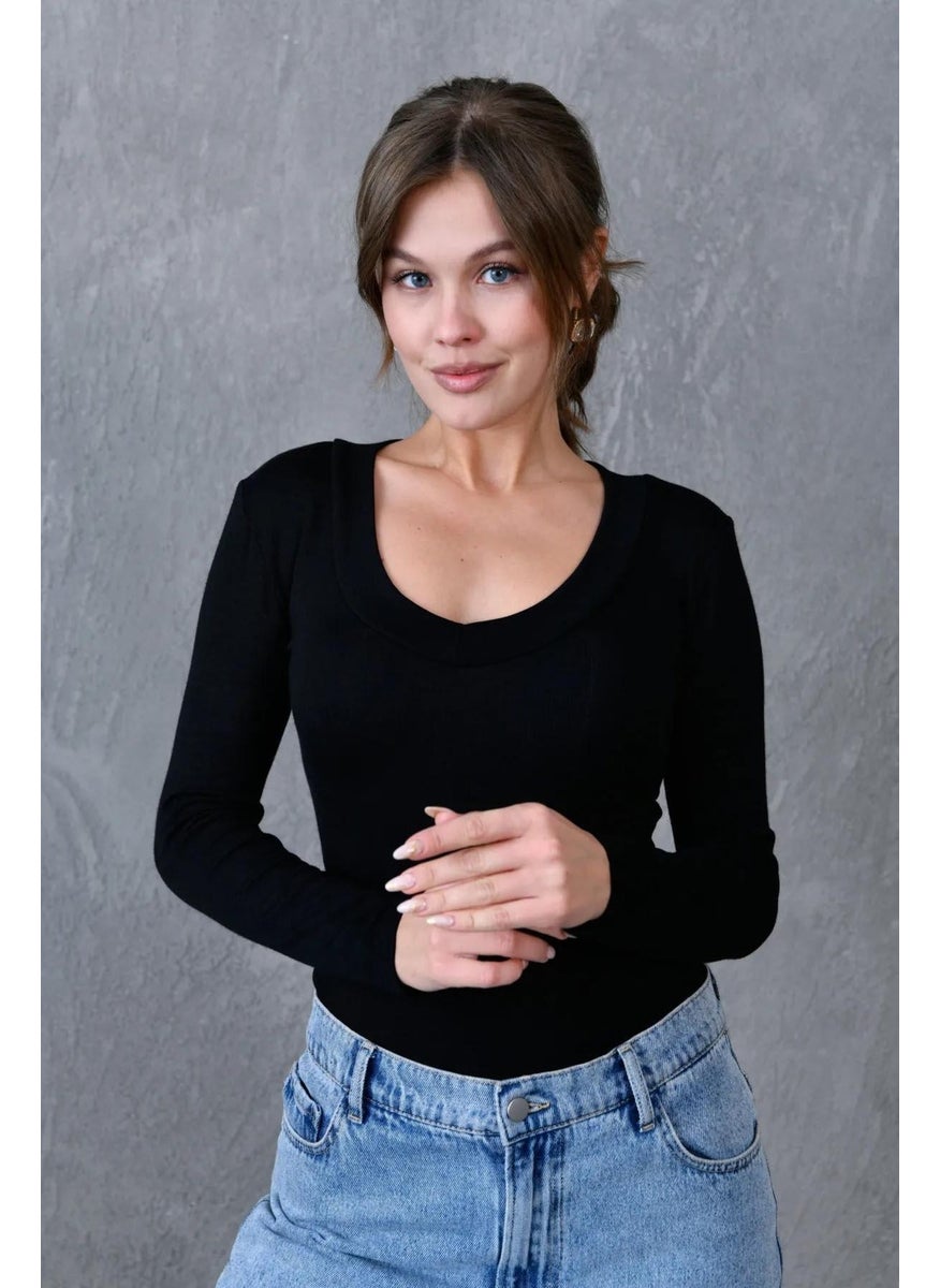 Women's Black V Neck Long Sleeve Blouse - pzsku/ZAD019C5426586C25BF4CZ/45/_/1734438223/85b07d71-b219-4bb1-8a67-a6dc7fc06359