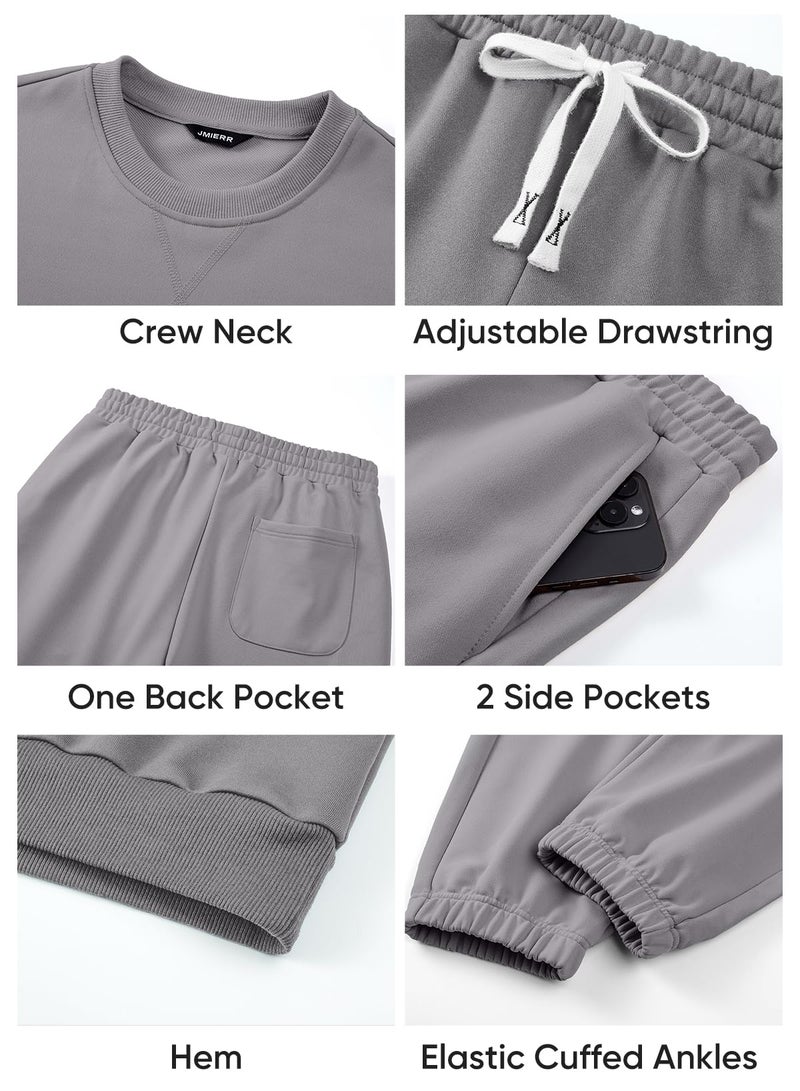 JMIERR Mens Track Suits 2 Piece Set Airport Outfits Long Sleeve Crewneck Essentials Pants Sweatshirt Joggers Sweatpants Baggy Outfits Fall Tracksuit Sweatsuits Matching Lounge Sets, 3XL, Medium Grey - Image 5