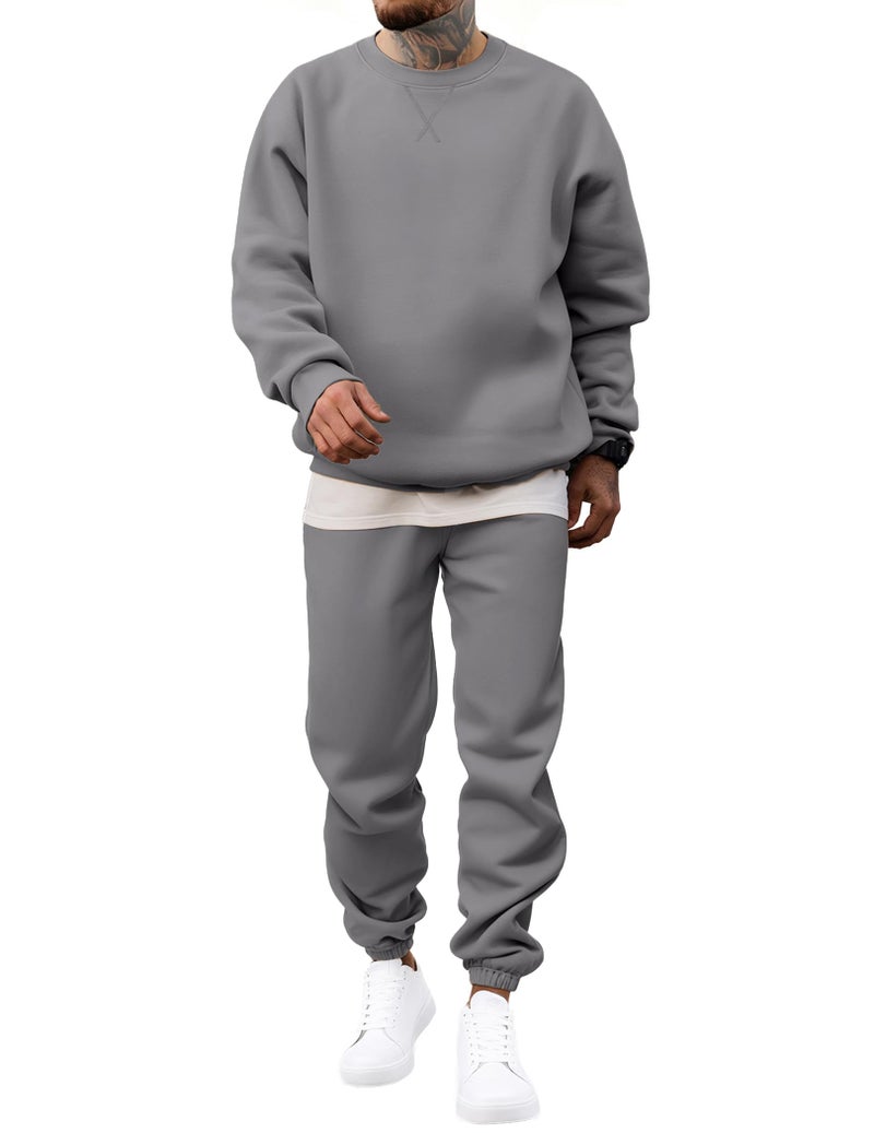 JMIERR Mens Track Suits 2 Piece Set Airport Outfits Long Sleeve Crewneck Essentials Pants Sweatshirt Joggers Sweatpants Baggy Outfits Fall Tracksuit Sweatsuits Matching Lounge Sets, 3XL, Medium Grey - Image 1