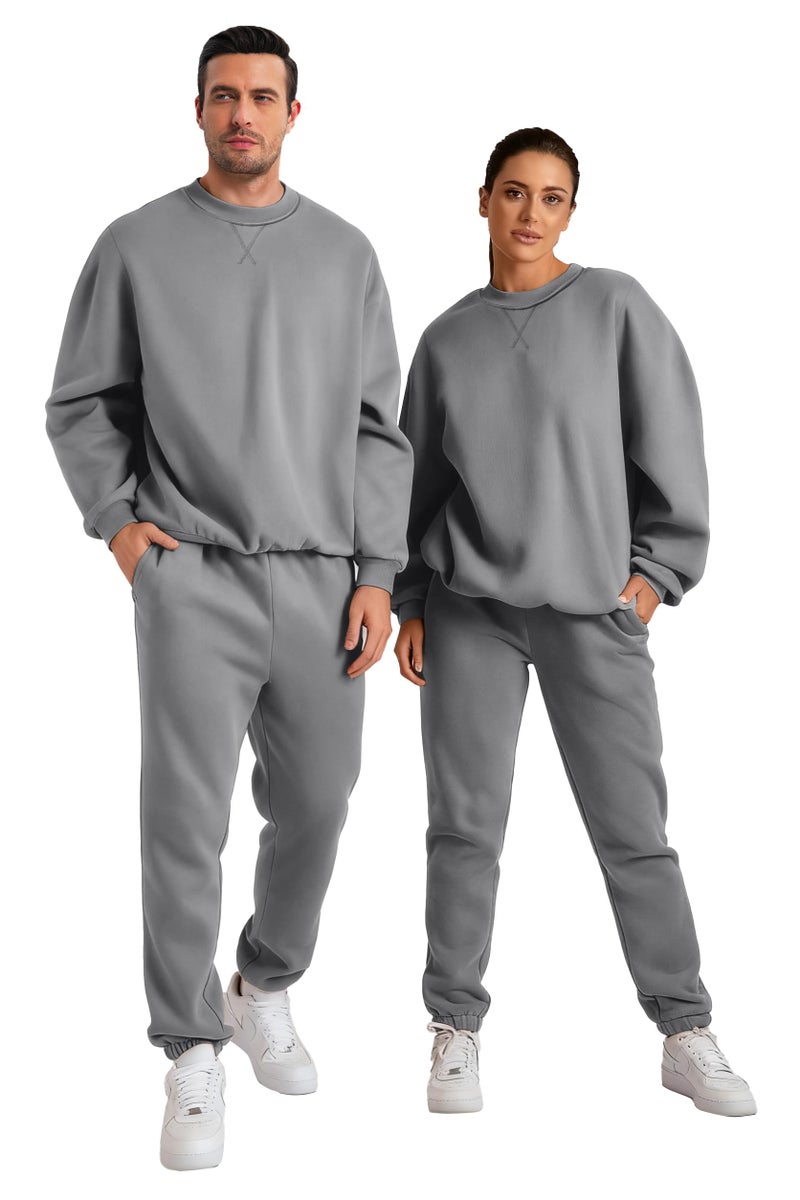 JMIERR Mens Track Suits 2 Piece Set Airport Outfits Long Sleeve Crewneck Essentials Pants Sweatshirt Joggers Sweatpants Baggy Outfits Fall Tracksuit Sweatsuits Matching Lounge Sets, 3XL, Medium Grey - Image 2