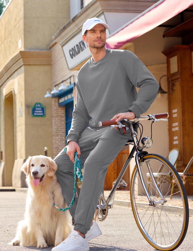 JMIERR Mens Track Suits 2 Piece Set Airport Outfits Long Sleeve Crewneck Essentials Pants Sweatshirt Joggers Sweatpants Baggy Outfits Fall Tracksuit Sweatsuits Matching Lounge Sets, 3XL, Medium Grey - Image 4