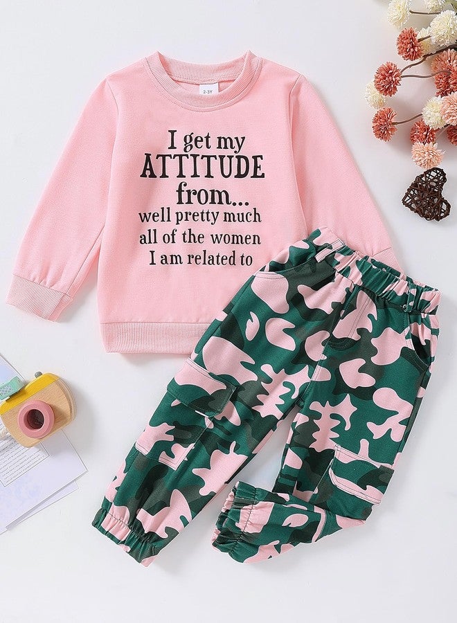 Yvowming Toddler Girl Clothes Kids Long Sleeve Sweatshirt & Camouflage Pants Baby Girl Fall Outfits Winter Sweatsuit (Pink, 3-4T) - Image 2
