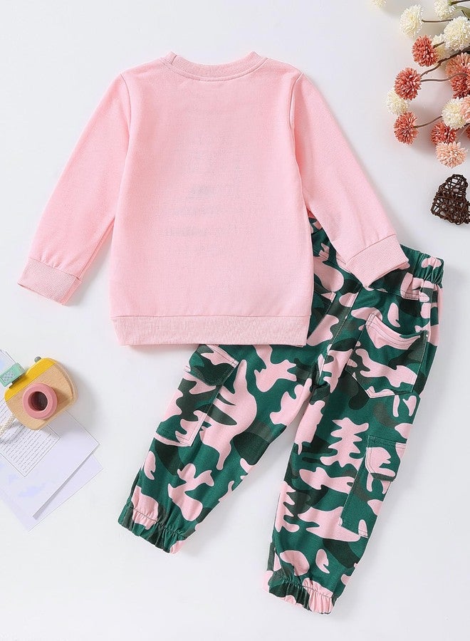 Yvowming Toddler Girl Clothes Kids Long Sleeve Sweatshirt & Camouflage Pants Baby Girl Fall Outfits Winter Sweatsuit (Pink, 3-4T) - Image 3