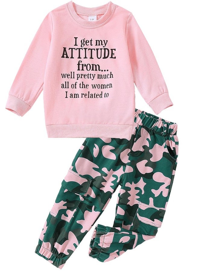 Yvowming Toddler Girl Clothes Kids Long Sleeve Sweatshirt & Camouflage Pants Baby Girl Fall Outfits Winter Sweatsuit (Pink, 3-4T) - Image 1