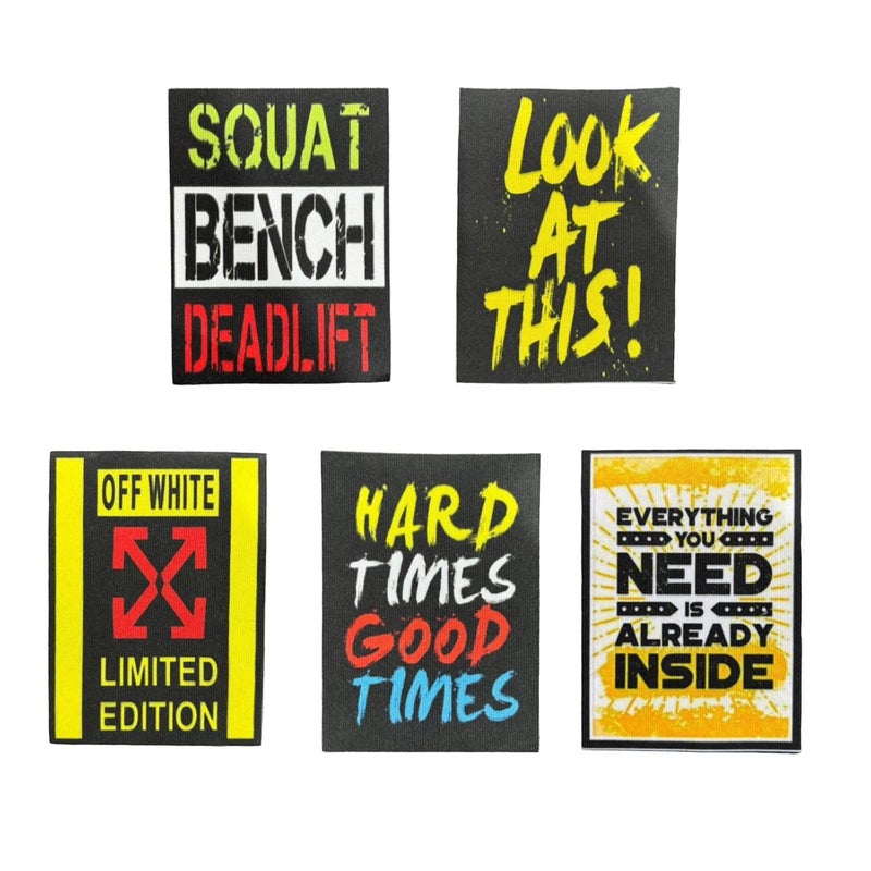 REENA REENA Printed Slogan Type New Sew on 5 Rectangular Patches Combo Medium Size 45 x 325 inch for Clothes Jackets Pants Jeans Bags Multicolour Combo 5 Patch Mix 