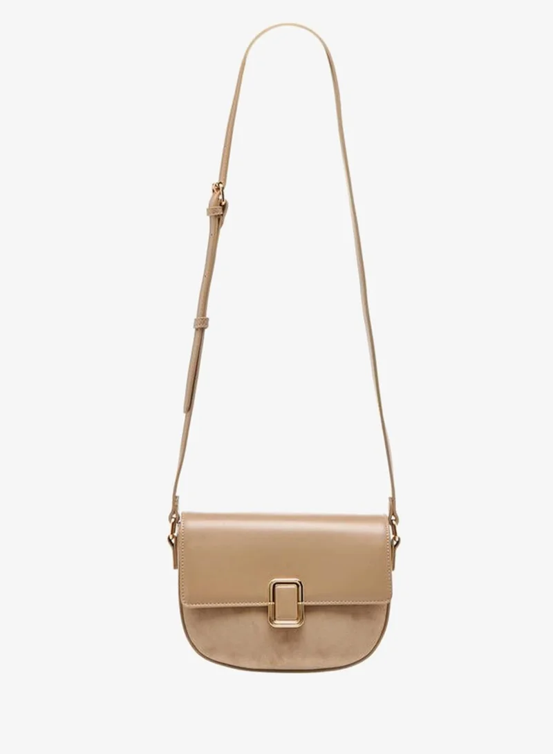 Flora Bella By Shoexpress BEIGE Solid Crossbody Bag with Button Closure for Women | Best Price UAE