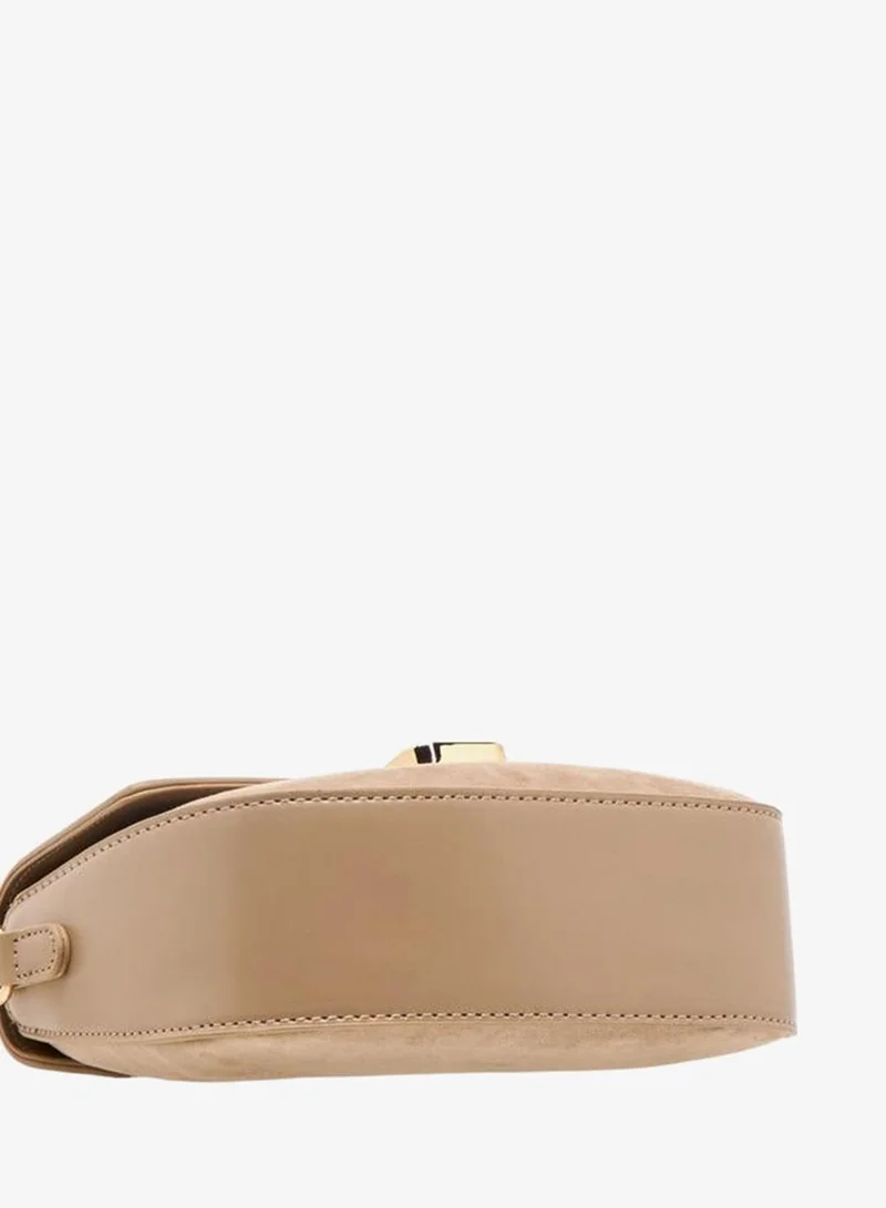 Flora Bella By Shoexpress BEIGE Solid Crossbody Bag with Button Closure for Women | Best Price UAE