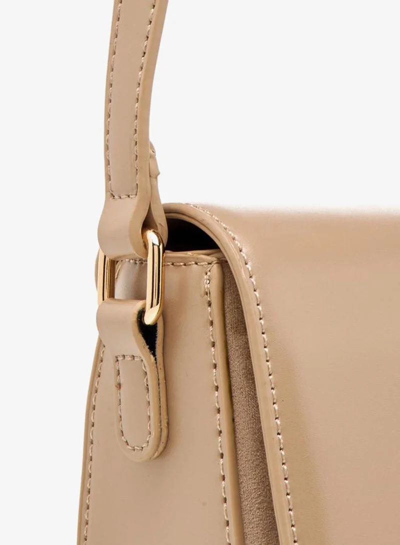 Flora Bella By Shoexpress BEIGE Solid Crossbody Bag with Button Closure for Women | Best Price UAE